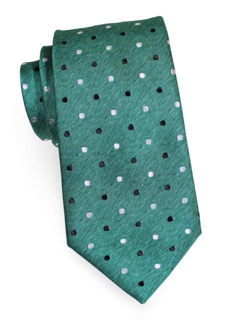 Woven Polka Dot Mens Tie in Bottle Green