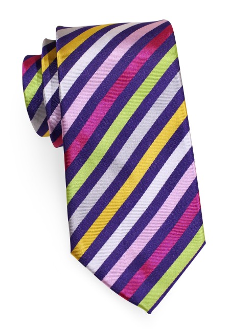 Colorful Striped Tie in Purples, Pinks, and Greens