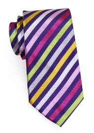 Colorful Striped XL Length Tie in Purples, Pinks, and Greens