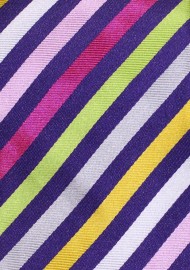 Colorful Striped XL Length Tie in Purples, Pinks, and Greens