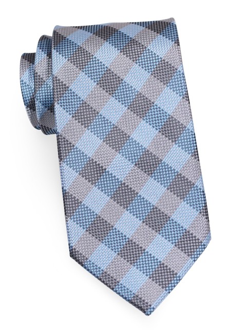 Men's Blue and Silver Plaid Tie