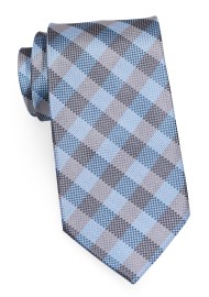 Men's Blue and Silver Plaid Tie