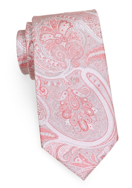 Paisley Tie in Coral Red and Silver
