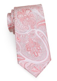 Paisley Tie in Coral Red and Silver