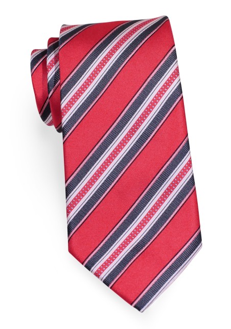 Bright Red and Grey Striped Tie