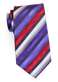 Striped Tie in Greys, Purples and Reds