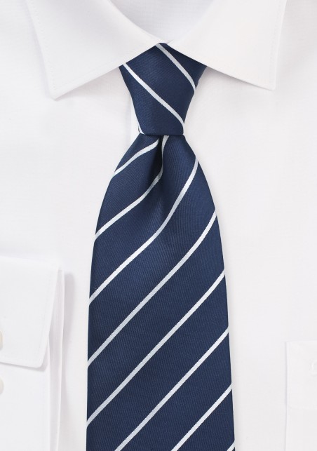 Pencil Striped Silk Tie in Dark Navy and White
