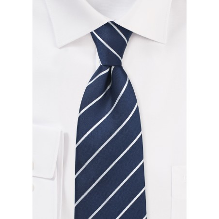 Pencil Striped Silk Tie in Dark Navy and White