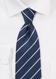 Pencil Striped Silk Tie in Dark Navy and White
