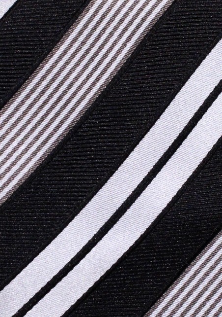 Contemporary Italian Striped Tie in Black, White, and Silver