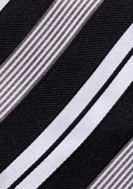 Contemporary Italian Striped Tie in Black, White, and Silver