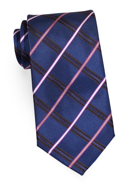 Navy, Silver, Black, Pink Checkered Tie