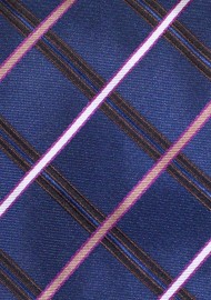 Navy, Silver, Black, Pink Checkered Tie