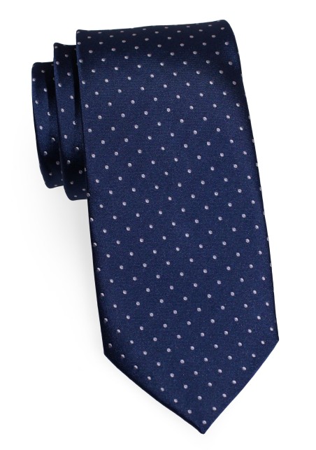 Midnight Blue and Silver Polka Dot Tie | Mens Tie in Dark Navy with Silver Woven Dots