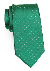 Kelly Green Polka Dot Tie | Mens Necktie in Kelly Green with Woven Silver Dots