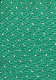 Kelly Green Polka Dot Tie | Mens Necktie in Kelly Green with Woven Silver Dots