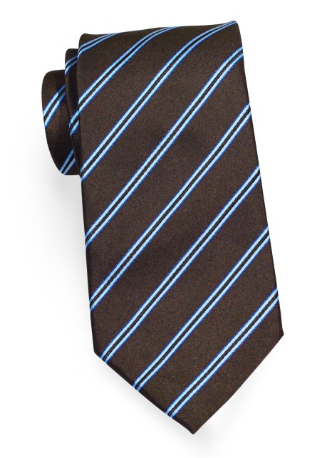 Striped Necktie in Chocolate Brown and Light Blue