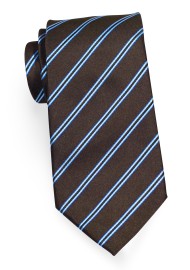 Striped Necktie in Chocolate Brown and Light Blue