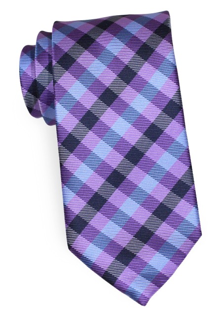 Violet Purple Gingham Check Tie | Violet and Blue Gingham Check Necktie