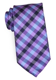 Gingham XL Tie in Blue and Lilac | Gingham Check Necktie in XL Length