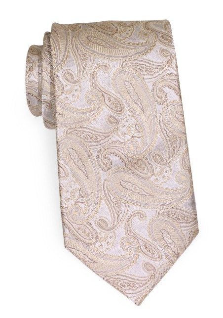 Solid Champagne Colored Paisley Silk Tie