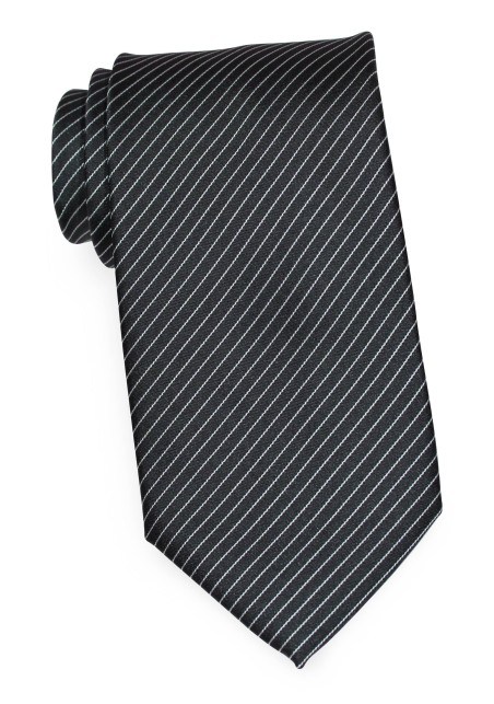 Dark Charcoal Colored Necktie with Silver Pencil Stripes