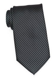 Dark Charcoal Colored Necktie with Silver Pencil Stripes