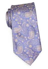 Pastel Blue and Gold Paisley Tie | Light Blue Necktie with Golden Paisley Pattern