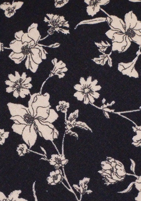 Black Floral Tie | Black Cotton Necktie with Flower Print in Ivory and Silver