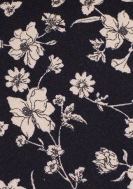 Black Floral Tie | Black Cotton Necktie with Flower Print in Ivory and Silver