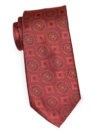 Medallion Designer Tie | Cinnamon Spice Mens Necktie in Medallion Design