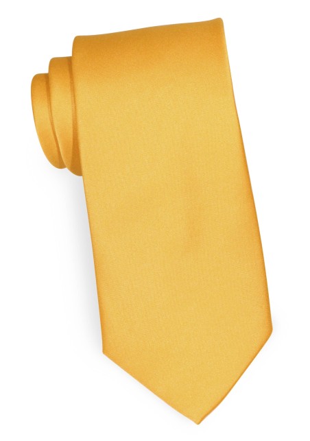 XL Tie in Amber Gold | Mens Solid Satin Tie in Amber Gold in XXL