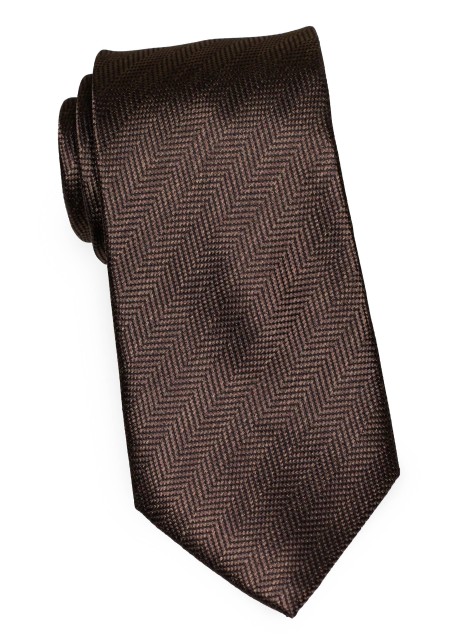 Brown Mens Tie with Herringbone Weave