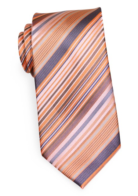 Modern Striped Tie in Coral, Orange, and Gray