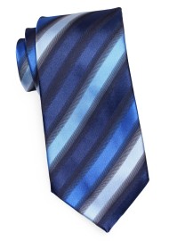 Diagonally Striped Tie in Blues | Elegant Mens Tie in Navy and Blue