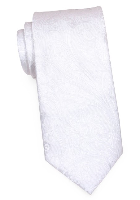 Formal White Boys Tie in Paisley Design