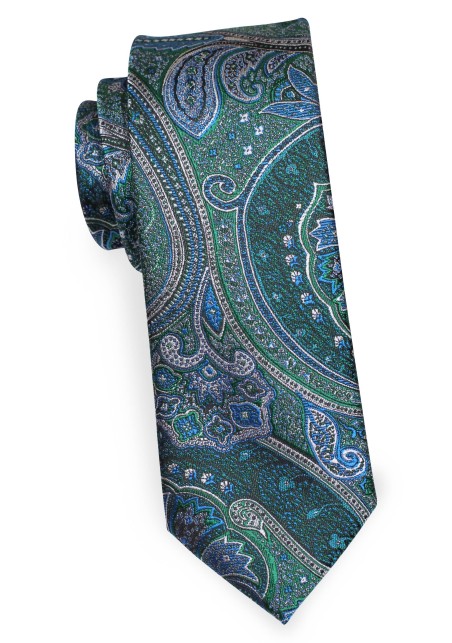 Vintage Paisley Tie in Green and Blue