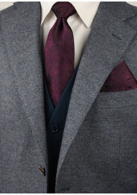 Claret Burgundy Red Paisley Tie