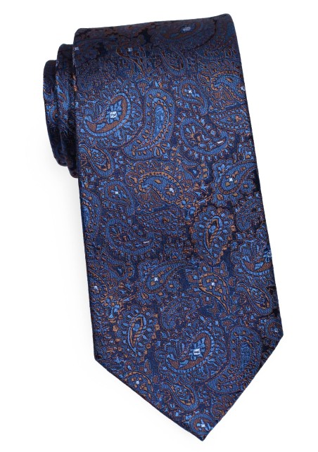 Dark Blue and Bronze Paisley Tie