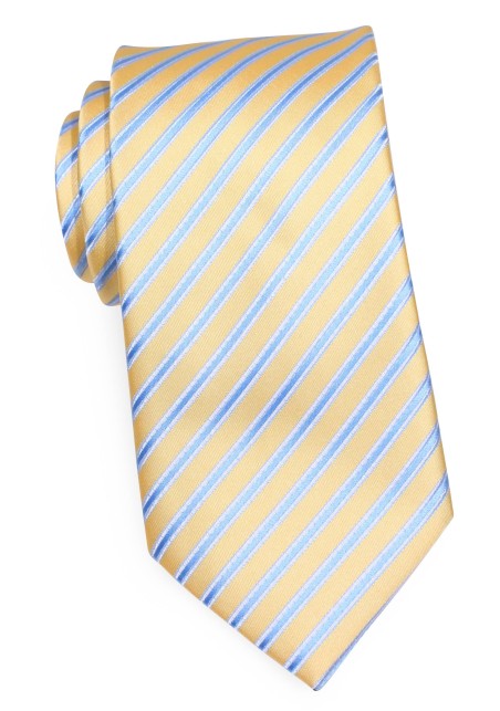 Yellow Mens Tie With Light Blue Stripes