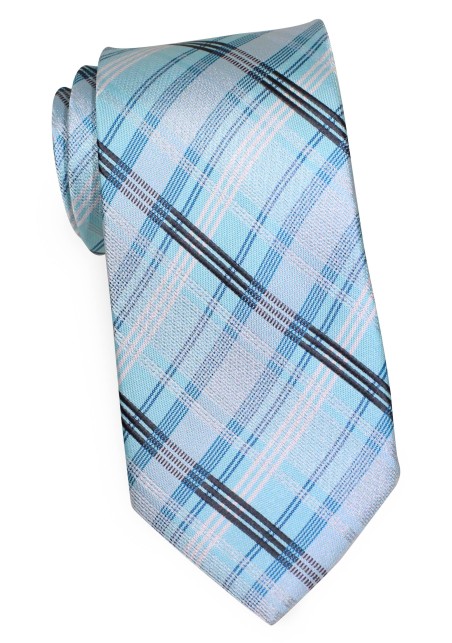 Modern Check Pattern Light Blue Tie in XL Size