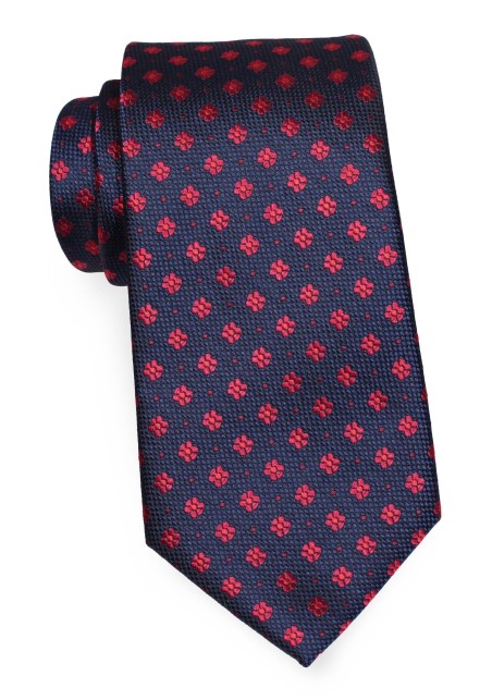 Floral Weave Kids Tie in Navy | Navy Blue Kids Tie with Cherry Red Flower Weave