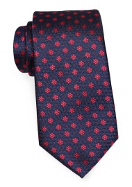 Floral Weave Kids Tie in Navy | Navy Blue Kids Tie with Cherry Red Flower Weave