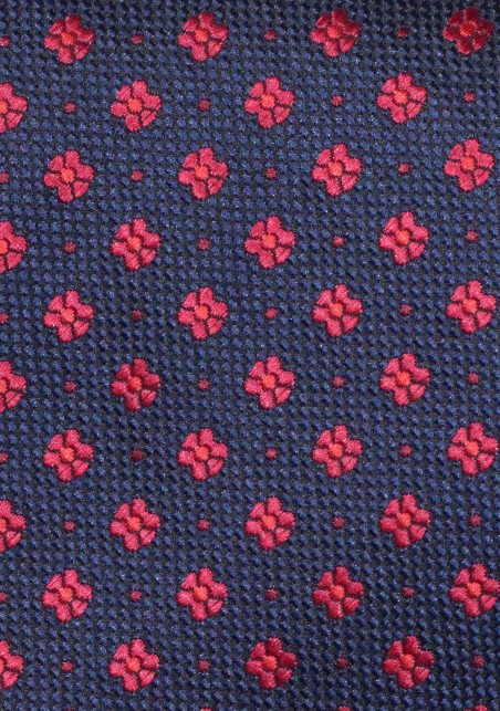 Floral Weave Kids Tie in Navy | Navy Blue Kids Tie with Cherry Red Flower Weave