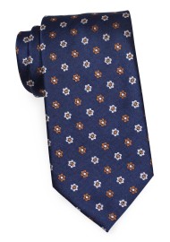 Kids Neckties | Navy Kids Tie with Woven Florals in Copper and White