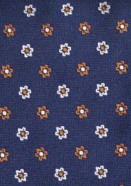Kids Neckties | Navy Kids Tie with Woven Florals in Copper and White