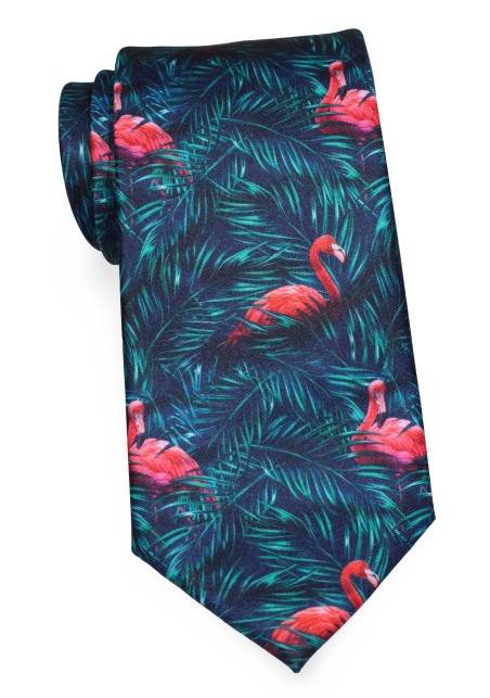 Teal Flamingo Print Tie | Mens Necktie with Flamingos