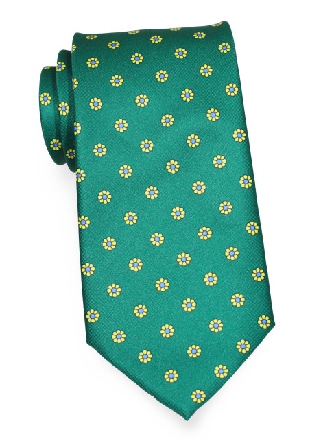 Kelly Green XL Tie | Extra Long Necktie in Kelly Green with Yellow Floral Print