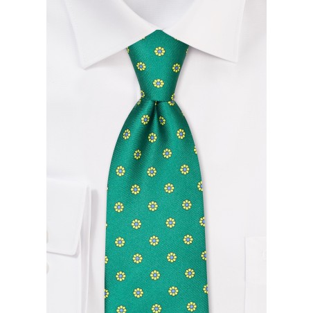 Kelly Green XL Tie | Extra Long Necktie in Kelly Green with Yellow Floral Print