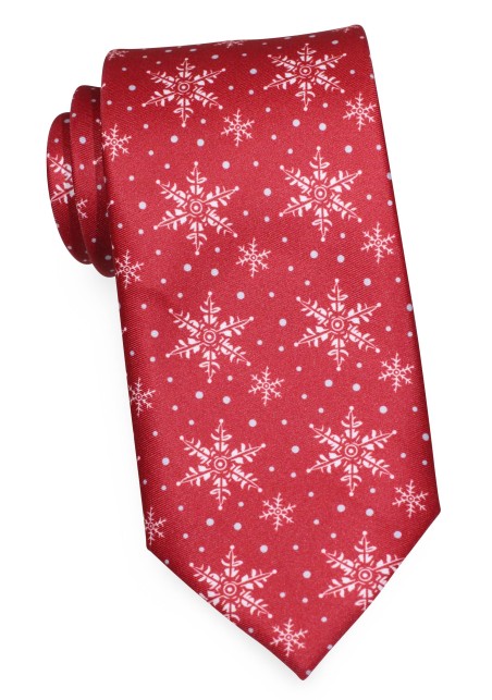 Cherry Red Snowflake Print Tie | Red Tie with Silver Snowflake Design